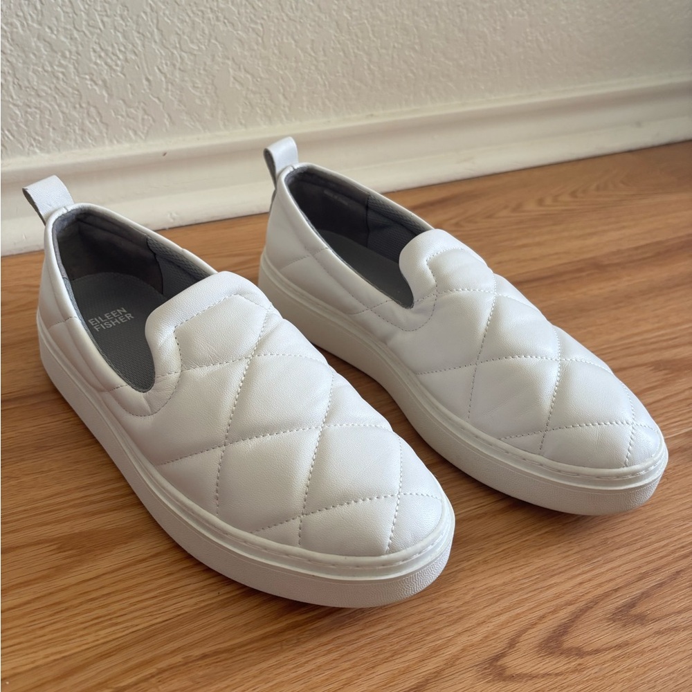 Eileen Fisher POEM QUILTED LEATHER SLIP-ON SNEAKER IN SNOW